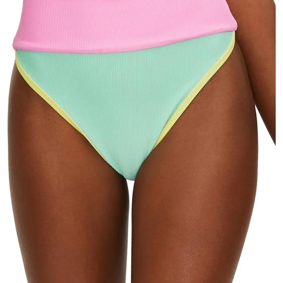 Beach Riot Mint, Pink & Yellow Ribbed Colorblock Bikini - Picture 2 of 7